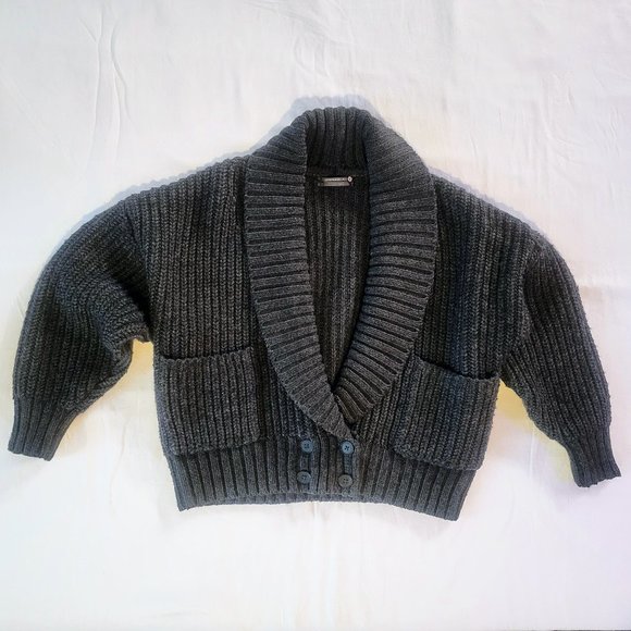 Anthropologie Deep V Cardigan Sweater Button Gray Carbon Oversized Chunky Knit - Picture 6 of 12